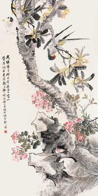 何煜 1900年作 花鸟 立轴